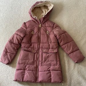 DKNY Dusty rose long puffer jacket